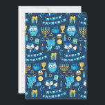 Cartão De Festividades Feliz Hanukkah Menorah Sufganiyot Coruja Azul<br><div class="desc">Celebre o Festival das Luzes com nosso cartão de saudação Chanucá! Esta carta é uma mistura alegre de símbolos Chanucá, apresentando o sonho, a menorah, o suganírio, uma coruja fofa, presente, Estrela de David, velas e raposas adoráveis. Não é apenas um cartão, é um abraço caloroso, um desejo de oito...</div>