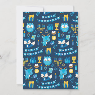 Cartão De Festividades Feliz Hanukkah Menorah Sufganiyot Coruja Azul