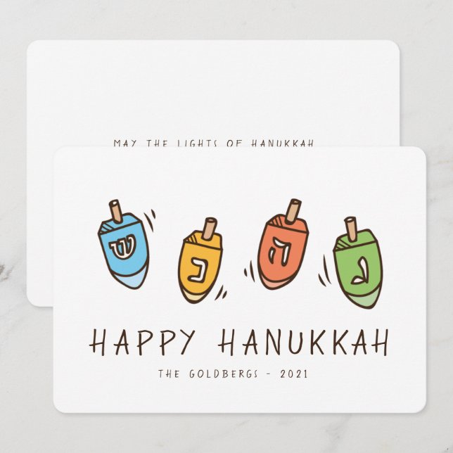 Cartão De Festividades Feliz Hanukkah Modern Dreidel (Frente/Verso)