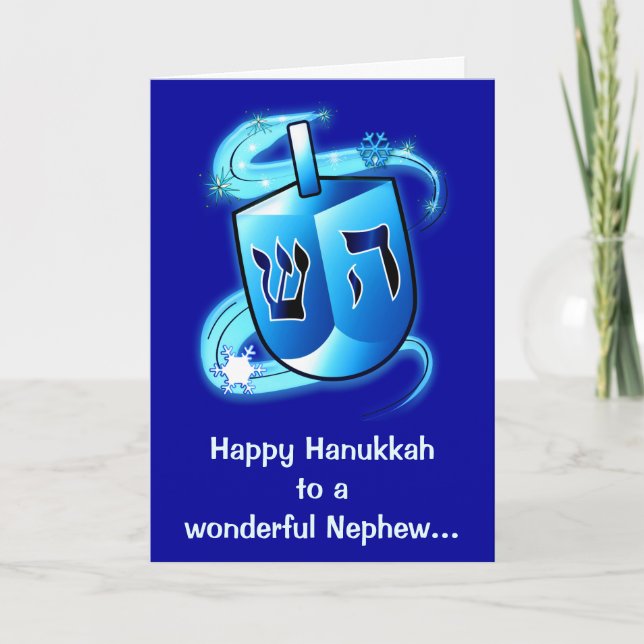 Cartão De Festividades Feliz Hanukkah Nephew com o Dreidel girando (Frente)