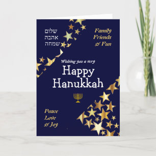 Cartão De Festividades FELIZ HANUKKAH Paz Amor Joy Stars HEBRAW