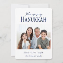 Cartão De Festividades Feliz Hanukkah Paz Amor Luz Foto Azul Elegante