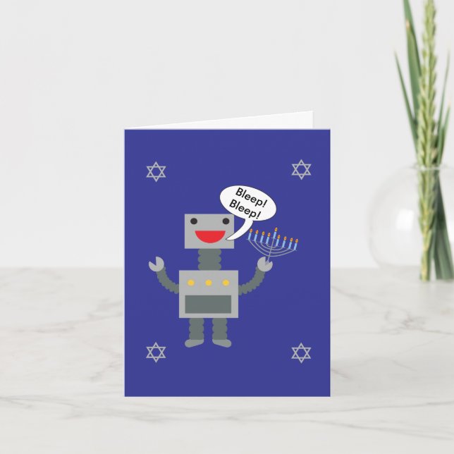 Cartão De Festividades Feliz Hanukkah Robô Engraçado Dormindo Blue Person (Frente)