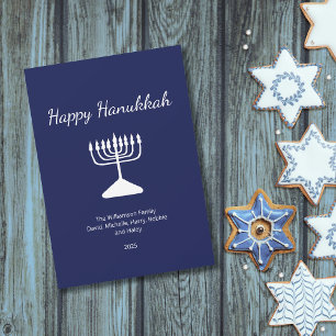 Cartão De Festividades Feliz Hanukkah Simple Menorah Blue
