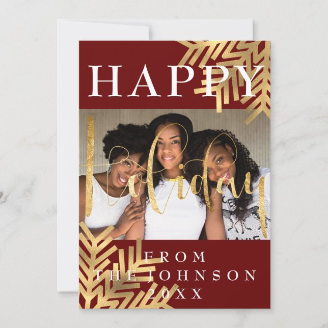 Cartão De Festividades Feliz Holiday Season Saudando Burgundy Dourado (Frente)