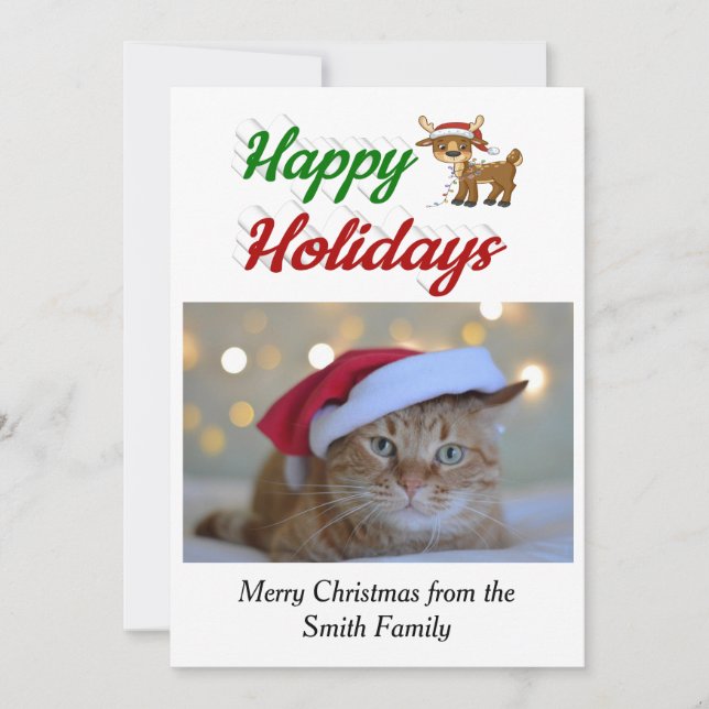 Cartão De Festividades Feliz Holidays Reindeer - roteiro de fotos de Nata (Frente)