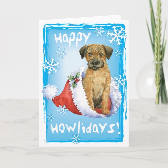 Cartão De Festividades Feliz Howliday Border Terrier (Frente)