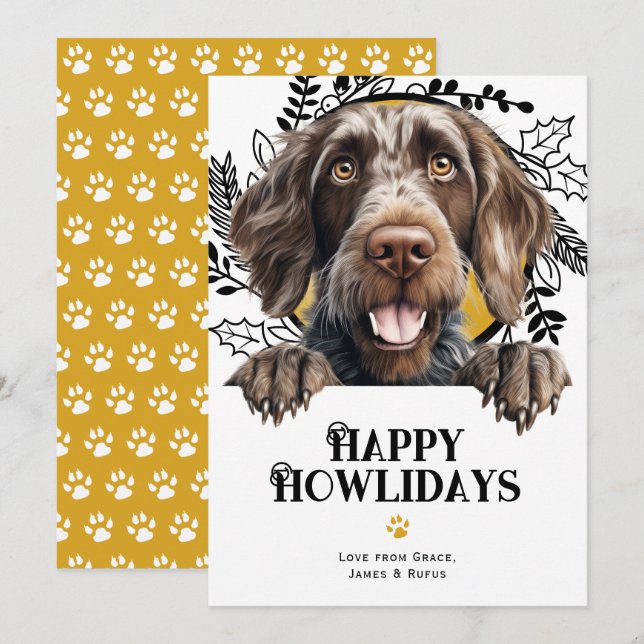 Cartão De Festividades Feliz Howlidays alemão Wirehaired Pointer Dog (Frente/Verso)