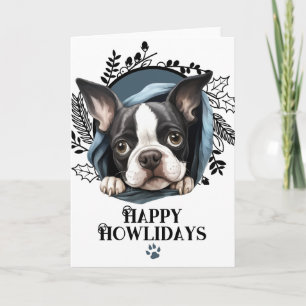 Cartão De Festividades Feliz Howlidays Boston Terrier Cachorro Natal