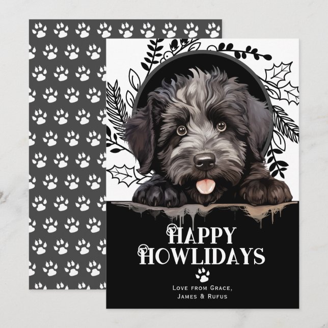 Cartão De Festividades Feliz Howlidays bouvier des flandres Natal (Frente/Verso)