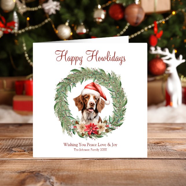 Cartão De Festividades Feliz Howlidays Cachorro Bretany Spaniel (Criador carregado)