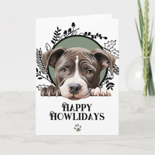 Cartão De Festividades Feliz Howlidays Cão American Pit Bull Natal
