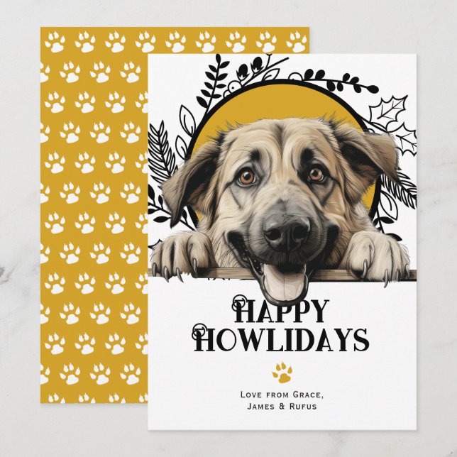 Cartão De Festividades Feliz Howlidays Cão-Pastor Anatólico (Frente/Verso)