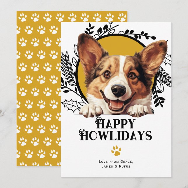 Cartão De Festividades Feliz Howlidays Cardigan Welsh Corgi (Frente/Verso)