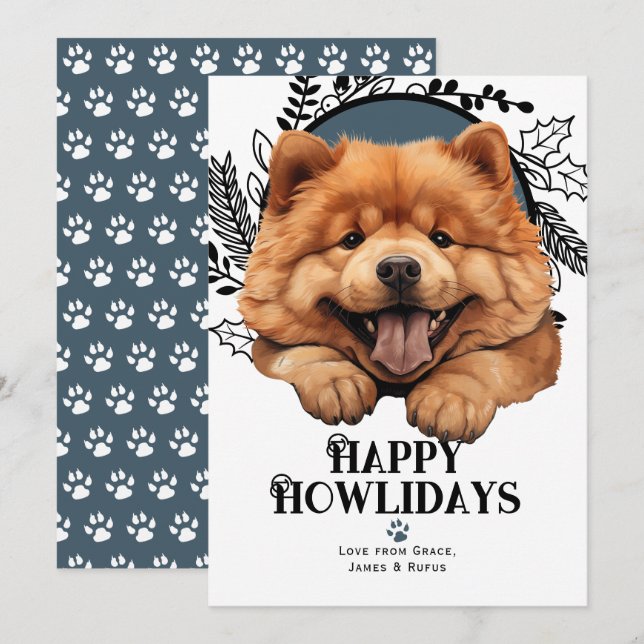 Cartão De Festividades Feliz Howlidays Chow Chow Dog (Frente/Verso)