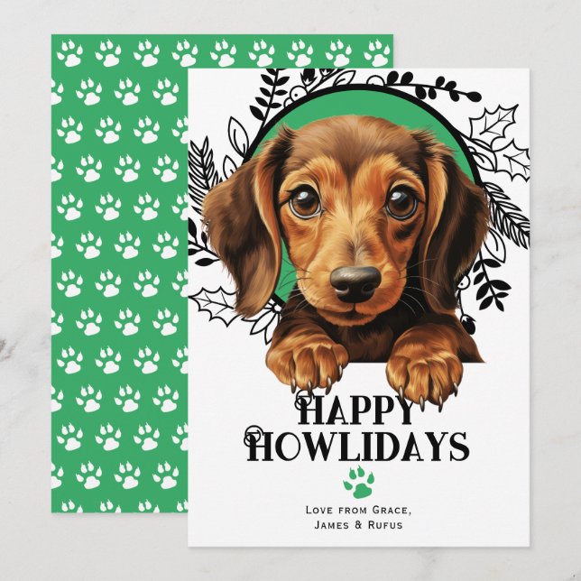 Cartão De Festividades Feliz Howlidays Dachshund Weiner Natal (Frente/Verso)