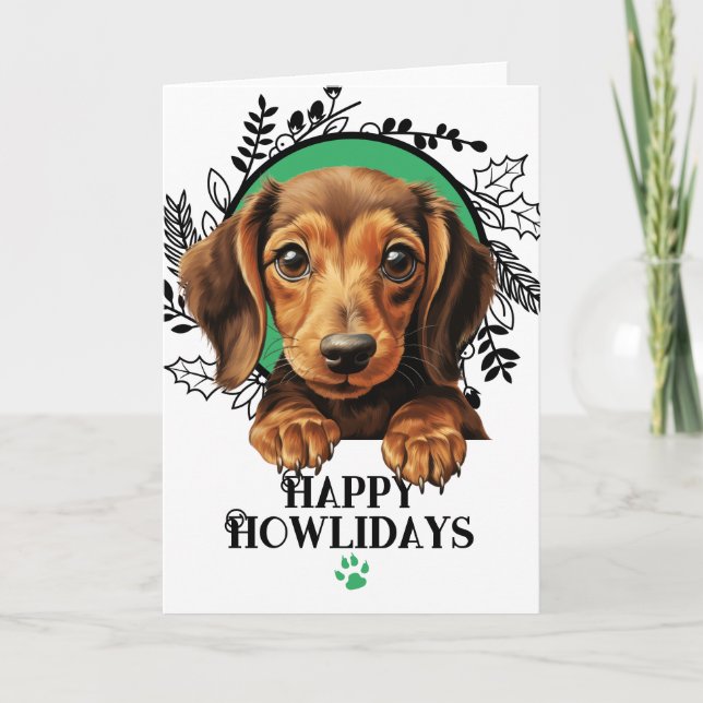 Cartão De Festividades Feliz Howlidays Dachshund Weiner Natal (Frente)