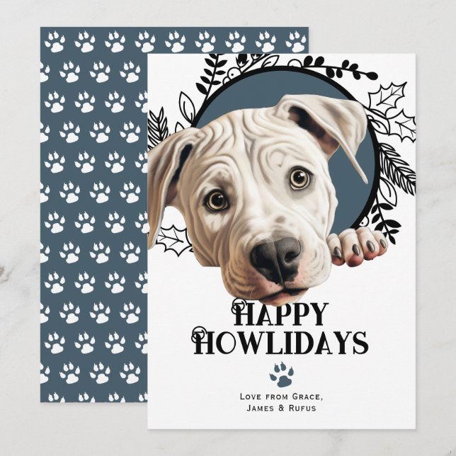 Cartão De Festividades Feliz Howlidays Dogo Argentino Dog Natal (Frente/Verso)