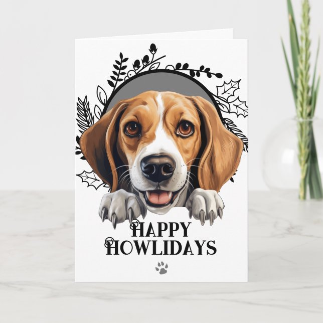 Cartão De Festividades Feliz Howlidays, Foxhound Dog Natal Americano (Frente)