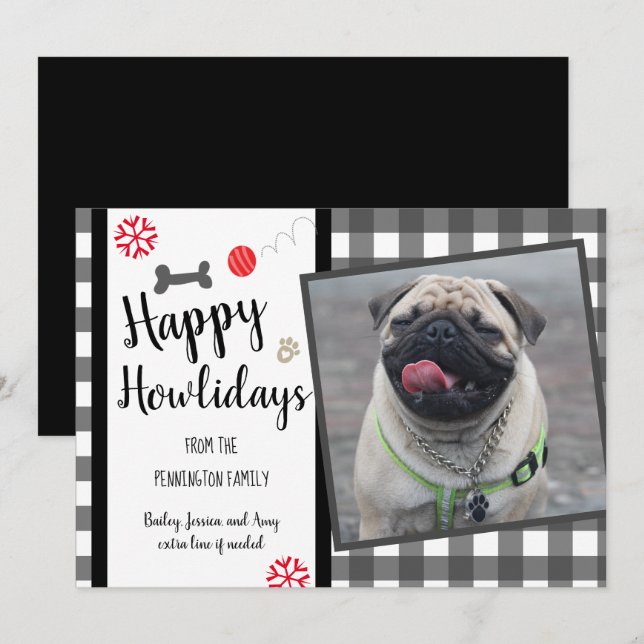 Cartão De Festividades Feliz Howlidays Gingham Dog Natal (Frente/Verso)