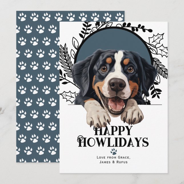 Cartão De Festividades Feliz Howlidays Grande Cão-de-Montanha Suíço (Frente/Verso)