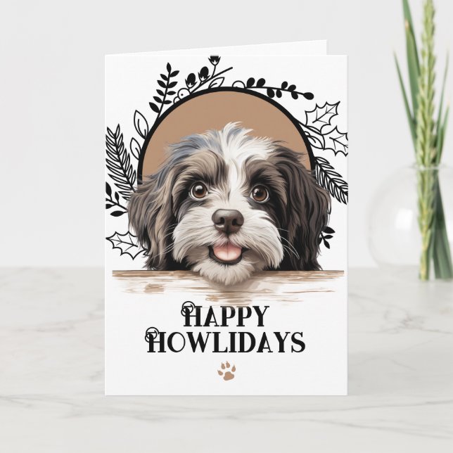 Cartão De Festividades Feliz Howlidays Havanese Dog Natal (Frente)