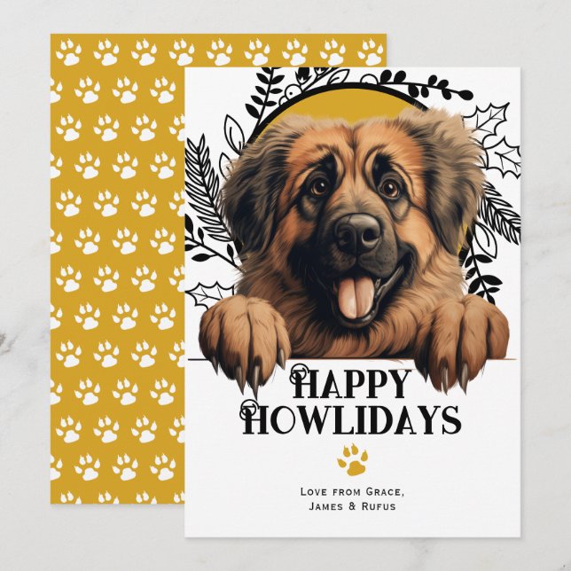 Cartão De Festividades Feliz Howlidays Leonberger Dog Natal (Frente/Verso)