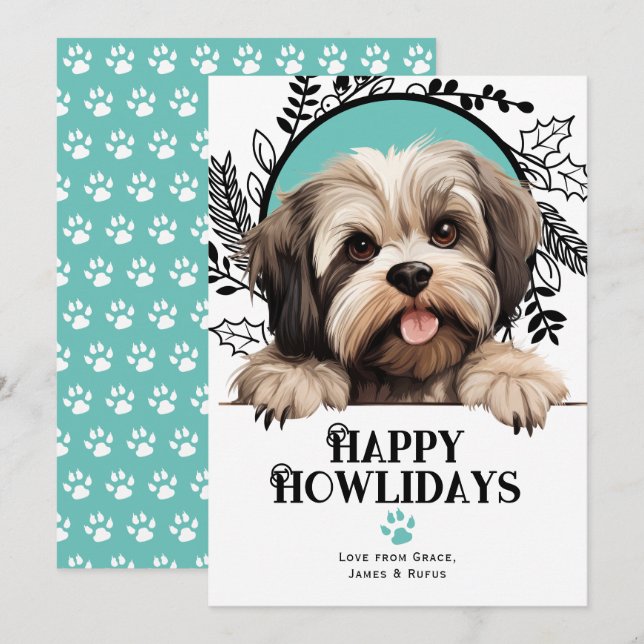 Cartão De Festividades Feliz Howlidays Lhasa Apso Natal (Frente/Verso)