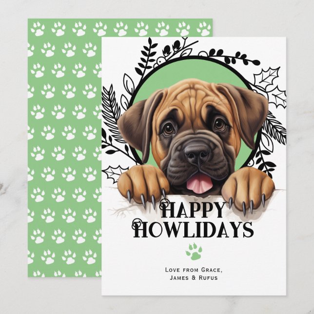 Cartão De Festividades Feliz Howlidays Mastiff Dog Natal (Frente/Verso)