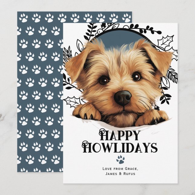 Cartão De Festividades Feliz Howlidays Norfolk Terrier Dog (Frente/Verso)
