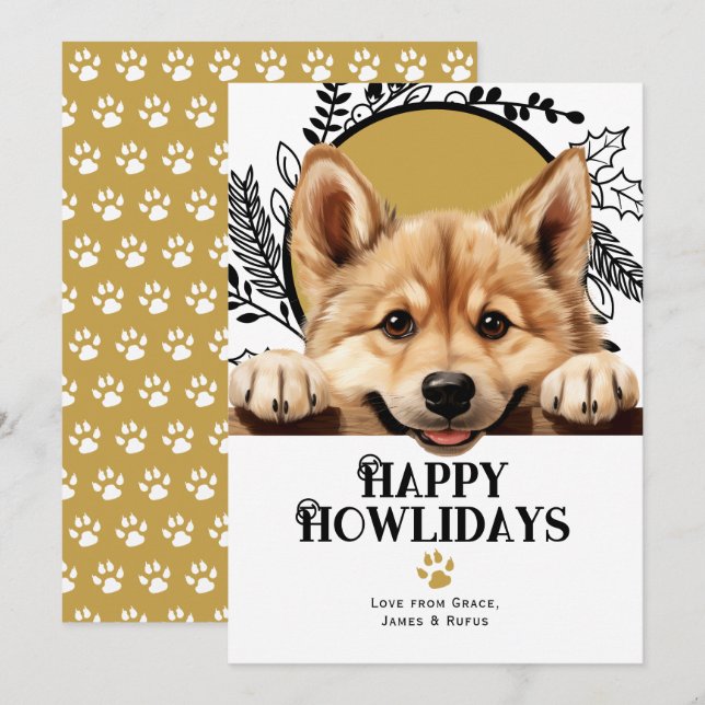 Cartão De Festividades Feliz Howlidays Norueguês Buhund Dog (Frente/Verso)
