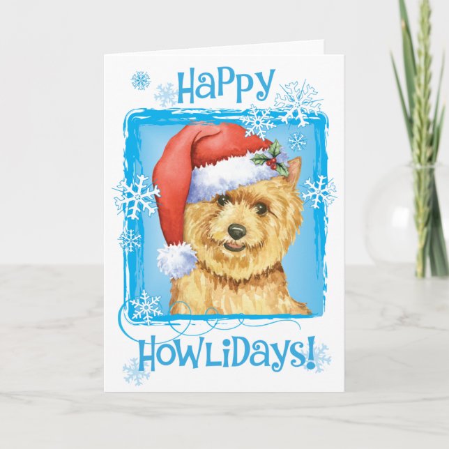 Cartão De Festividades Feliz Howlidays Norwich Terrier (Frente)