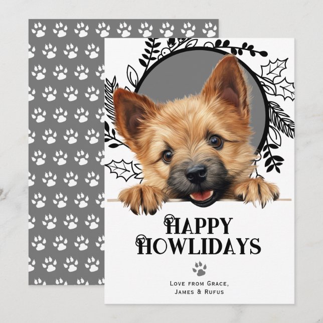 Cartão De Festividades Feliz Howlidays Norwich Terrier Dog Natal (Frente/Verso)