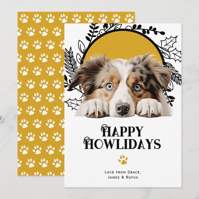 Cartão De Festividades Feliz Howlidays, Pastor Australiano (Frente/Verso)