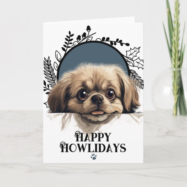 Cartão De Festividades Feliz Howlidays, Pekinese (Frente)