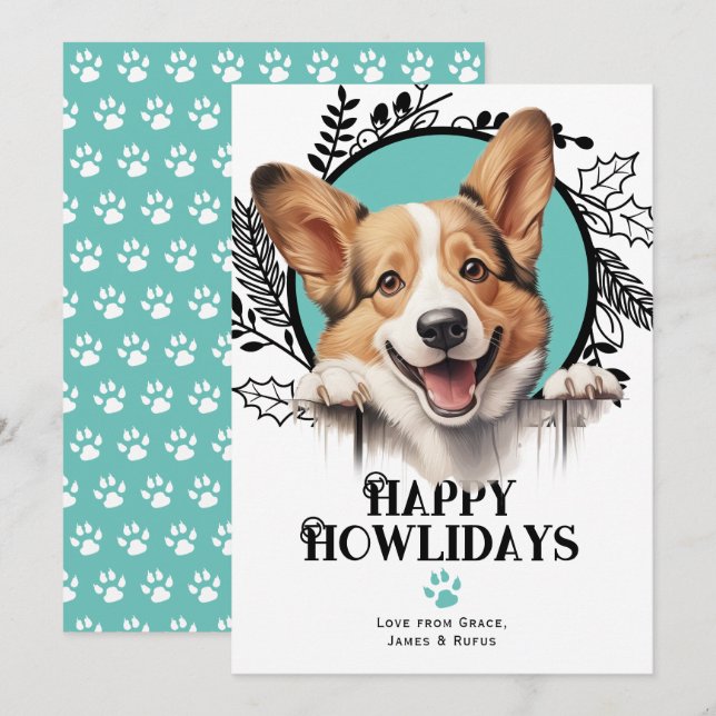 Cartão De Festividades Feliz Howlidays Pembroke Welsh Corgi Natal (Frente/Verso)