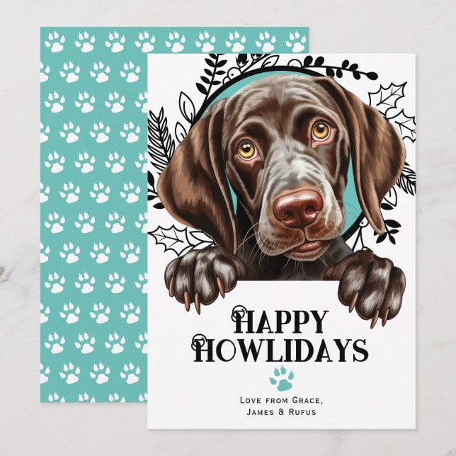 Cartão De Festividades Feliz Howlidays, Ponteiro de Baixo Tempo Alemão (Frente/Verso)