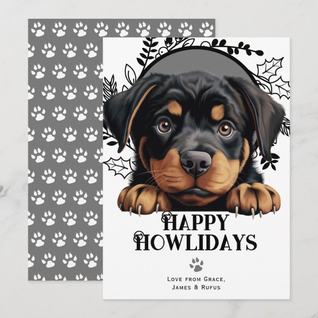 Cartão De Festividades Feliz Howlidays Rottweiler Natal (Frente/Verso)