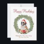 Cartão De Festividades Feliz Howlidays Santo Bastante Bernard Dog<br><div class="desc">Entre no espírito de Natal com a nossa Design de Natal Feliz dos Hábides. Esta design divertida e festiva mostra um lindo cachorro de aquarela vestindo um chapéu de Papai Noel, cercado por uma coroa floral de Natal. A maneira perfeita de espalhar alguma alegria de férias, esta design é personalizável....</div>
