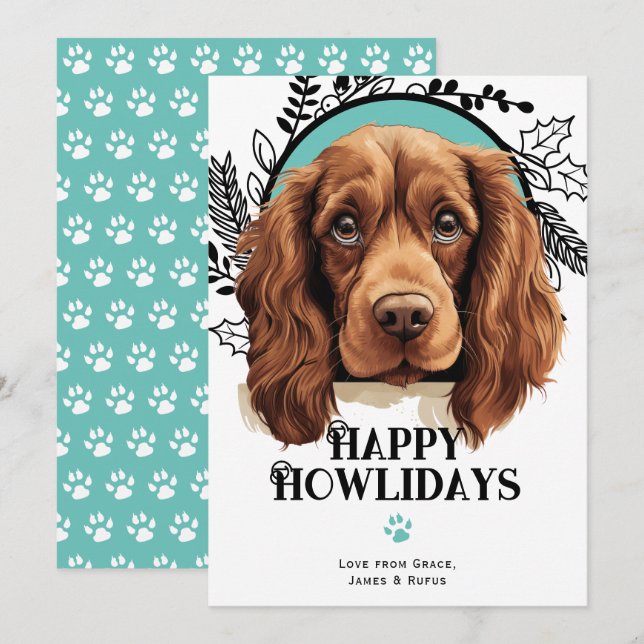 Cartão De Festividades Feliz Howlidays Sussex Spaniel Natal (Frente/Verso)