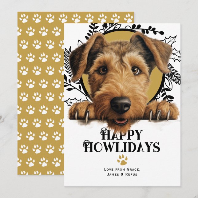 Cartão De Festividades Feliz Howlidays Welsh Terrier Dog Natal (Frente/Verso)