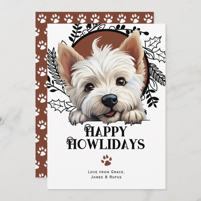 Cartão De Festividades Feliz Howlidays, West Highland Terrier Christmas (Frente/Verso)