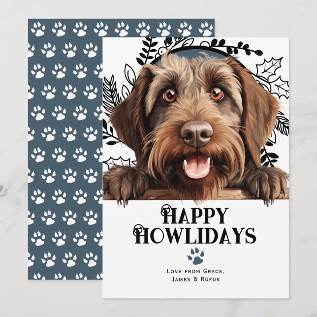 Cartão De Festividades Feliz Howlidays Wirehaired Apontando Griffon Dog (Frente/Verso)