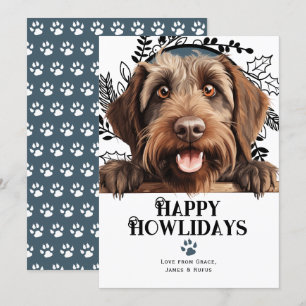 Cartão De Festividades Feliz Howlidays Wirehaired Apontando Griffon Dog