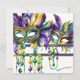 Cartão De Festividades Feliz Mardi Gras em Dourado, Roxo e Verde