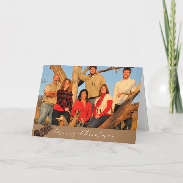 Cartão De Festividades Feliz Marrom Moose de Natal Com Contorno Branco (Frente)