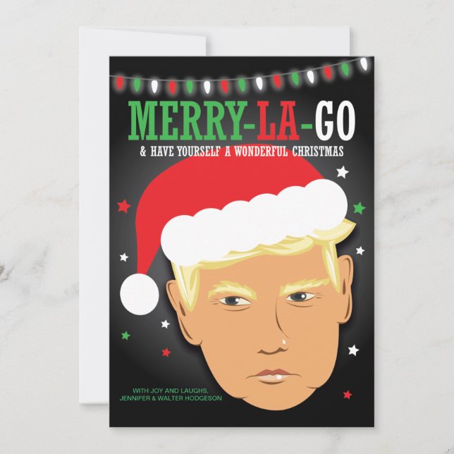 Cartão De Festividades Feliz Merry La Go Trump Pun Natal   (Frente)