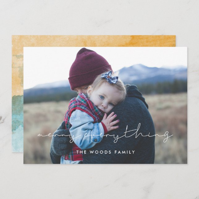 Cartão De Festividades Feliz Mínima Manuscrita Tudo Foto (Frente/Verso)