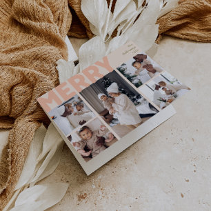 Cartão De Festividades Feliz Moderna de Coral Negrito Dobrou Cinco Fotos