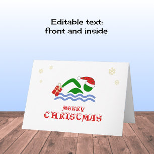 Cartão De Festividades Feliz nadador de natal trazendo presente